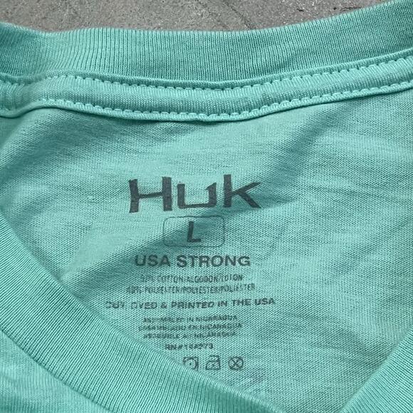Huk Fishing Performance Crew Short Sleeve Shirt Men's Size Large Blue Green - Picture 6 of 6